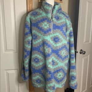 Filly Flair Periwinkle Gray and Sky Blue Fleece Pullover EUC